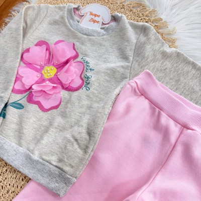 Conj. Casaco Sweet Girl e Calça de Moletom - Mescla